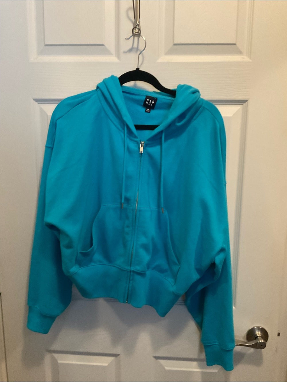 GAP WOMENS FRENCH TERRY OVERSIZED ZIP WEDGE HOODIE AQUA MED